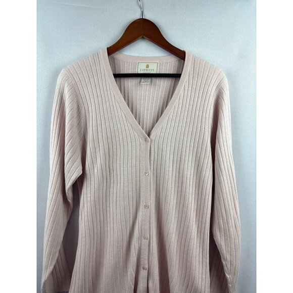 Express Tricot Womens Ribbed Cardigan Sweater S Light Pink Acrylic Button Front - Picture 1 of 5